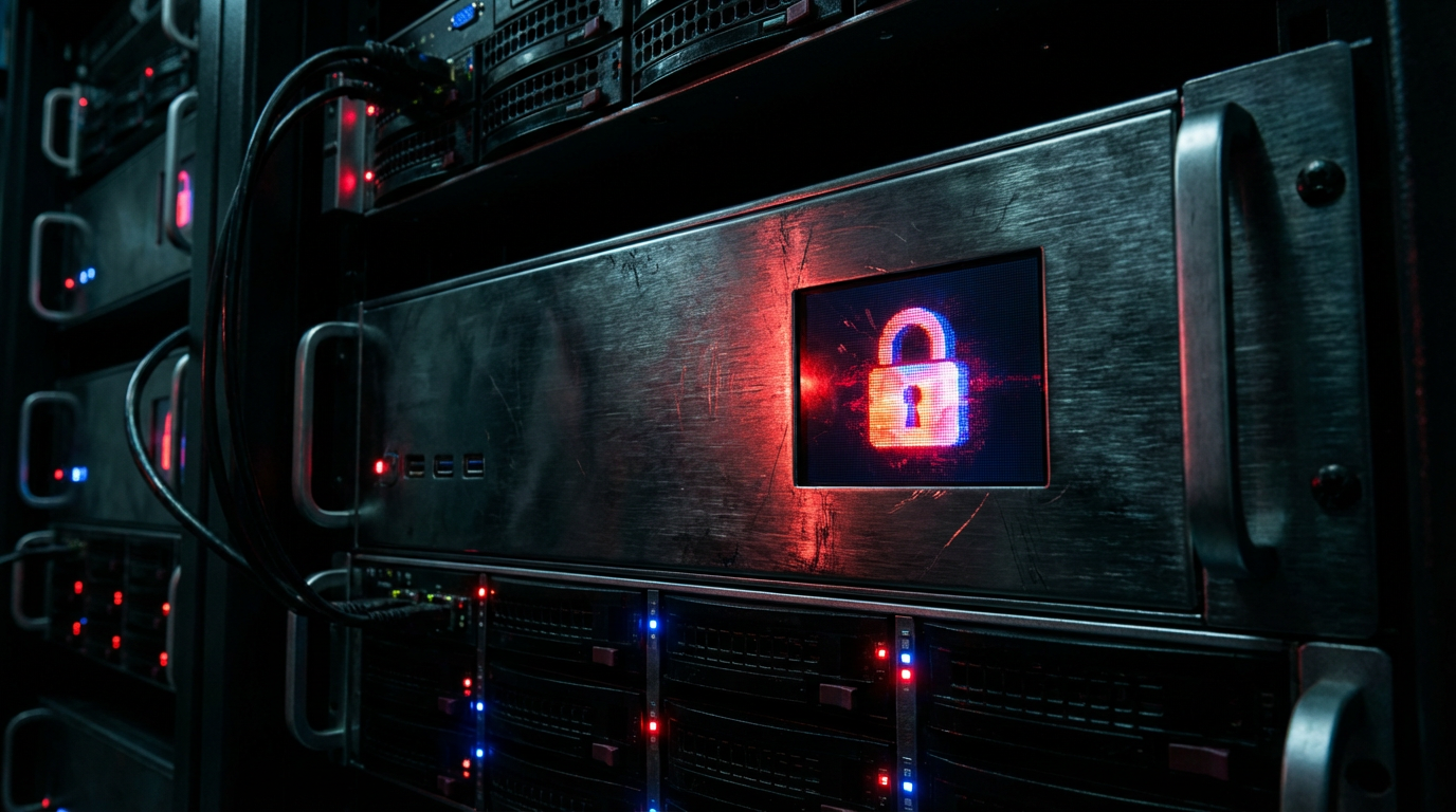 Rack serveur avec cadenas numérique lumineux — sécurité MFT et IA