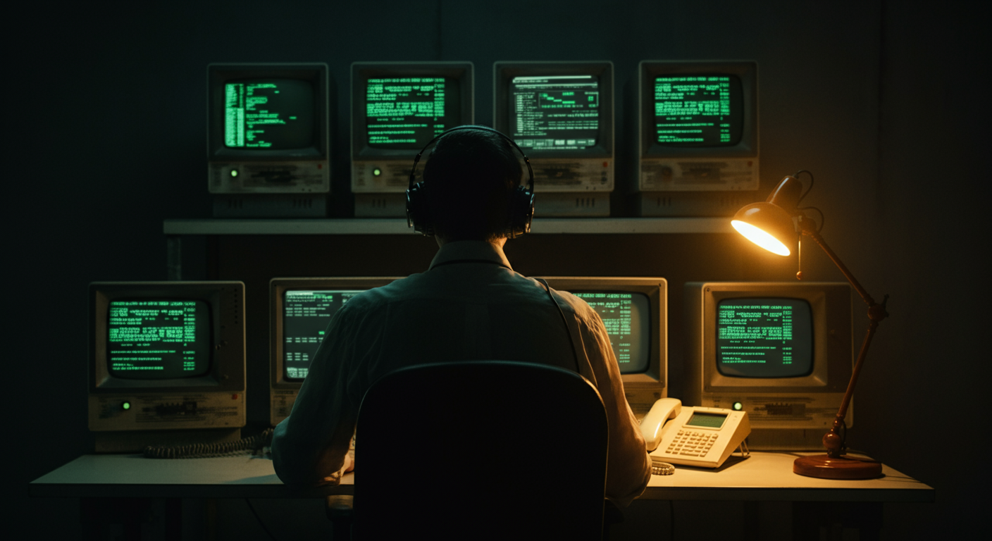Opérateur devant des écrans de supervision — tour de contrôle IA